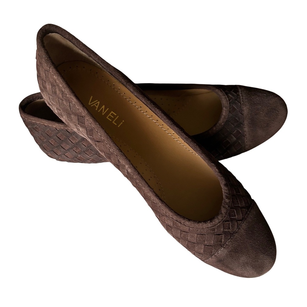 New Vaneli Brown Suede Ballet Flats Shera Woven Womens 8N Narrow Round Toe